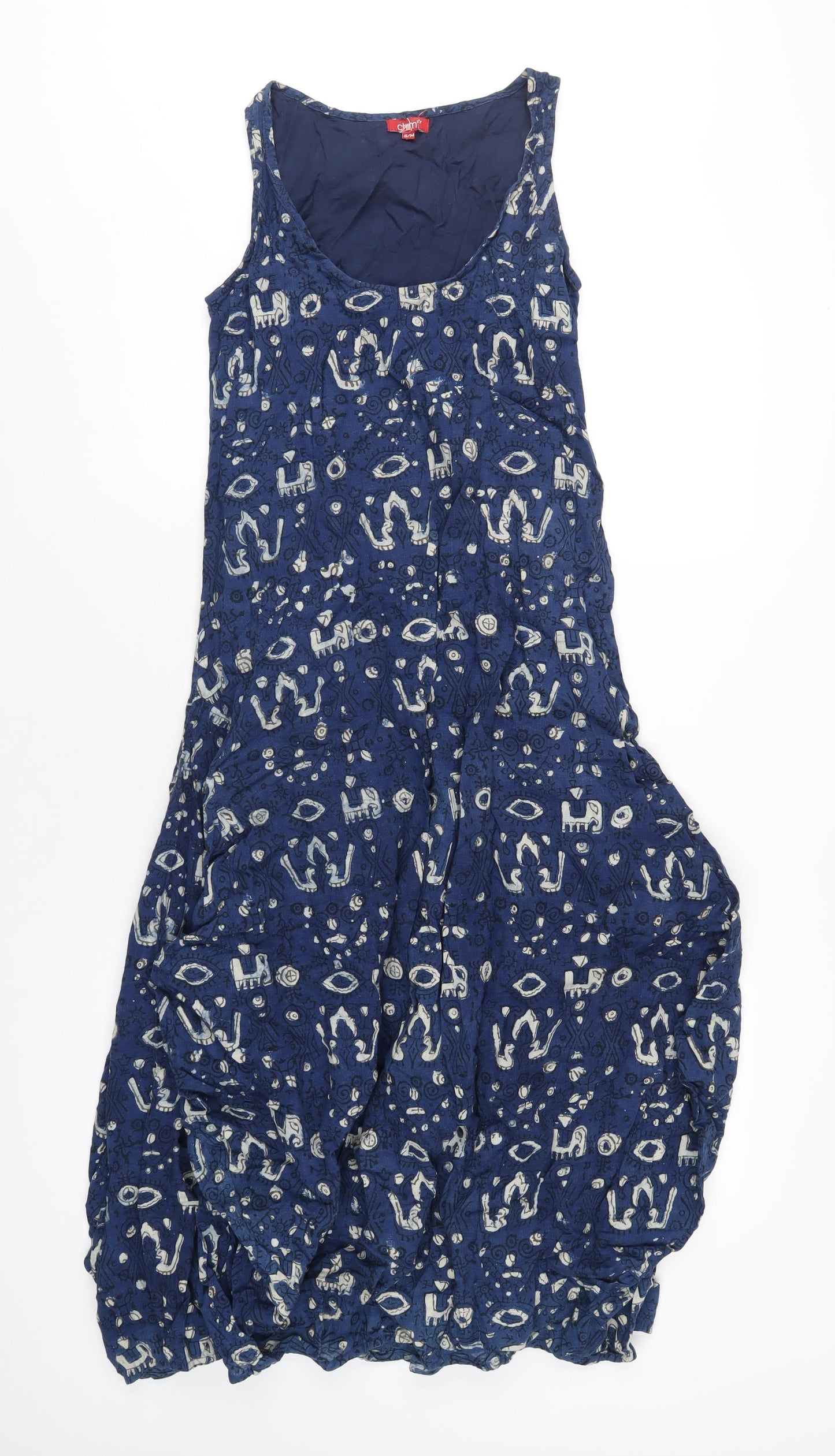 Chim Womens Blue Geometric Cotton Tank Dress Size S Scoop Neck Pullover