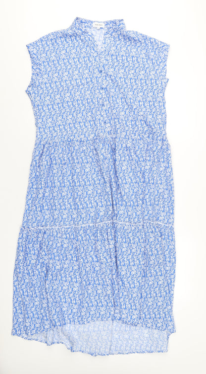 The Edit Womens Blue Floral Polyester A-Line Size L V-Neck Pullover