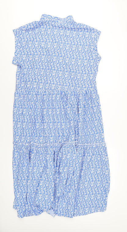 The Edit Womens Blue Floral Polyester A-Line Size L V-Neck Pullover