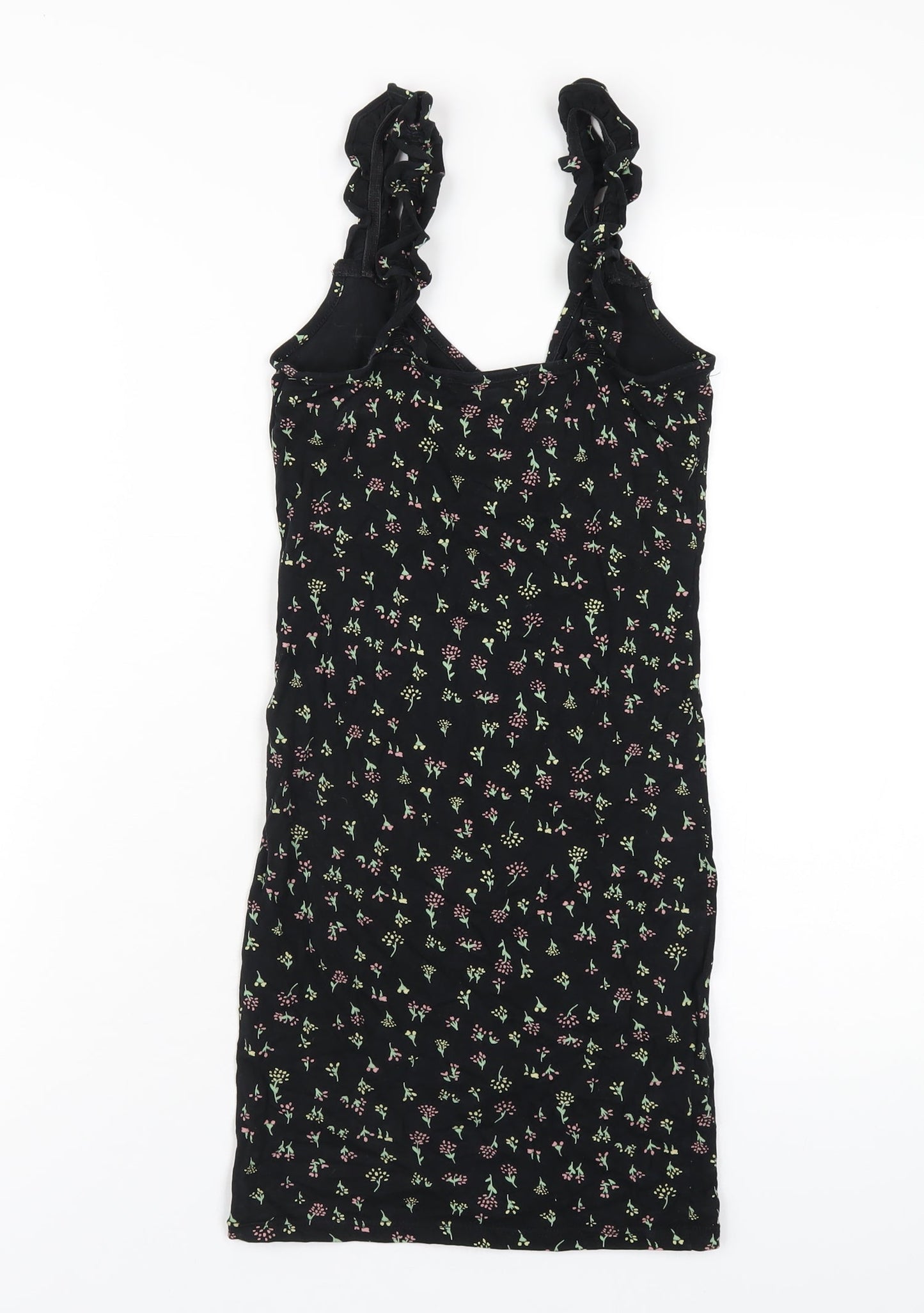 Miss Selfridge Womens Black Floral Viscose Bodycon Size 6 V-Neck Pullover
