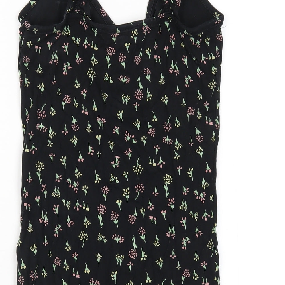 Miss Selfridge Womens Black Floral Viscose Bodycon Size 6 V-Neck Pullover