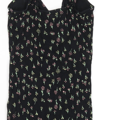 Miss Selfridge Womens Black Floral Viscose Bodycon Size 6 V-Neck Pullover