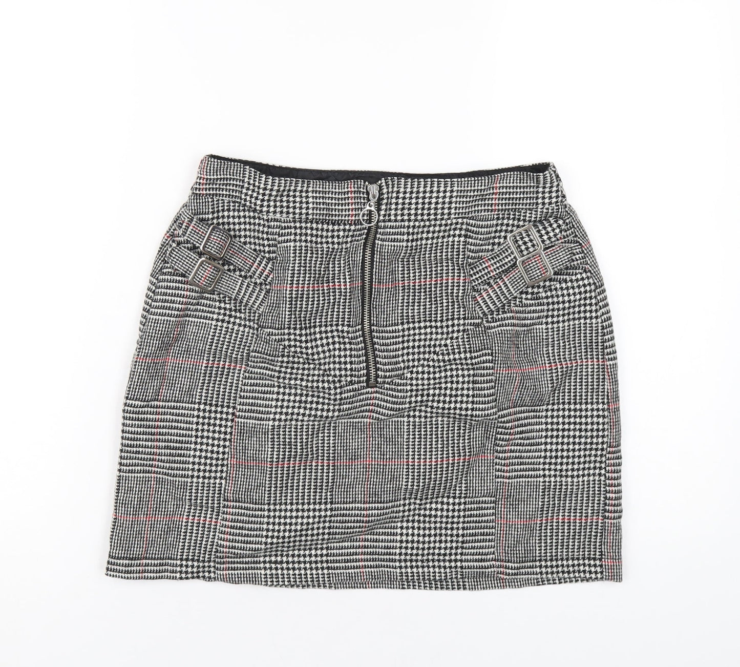 Topshop Womens Black Plaid Acrylic Mini Skirt Size 10 Zip