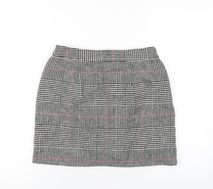 Topshop Womens Black Plaid Acrylic Mini Skirt Size 10 Zip