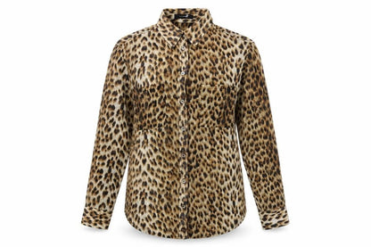 Oliviaceous Womens Brown Animal Print Polyester Basic Button-Up Size S Collared