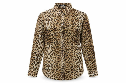 Oliviaceous Womens Brown Animal Print Polyester Basic Button-Up Size S Collared
