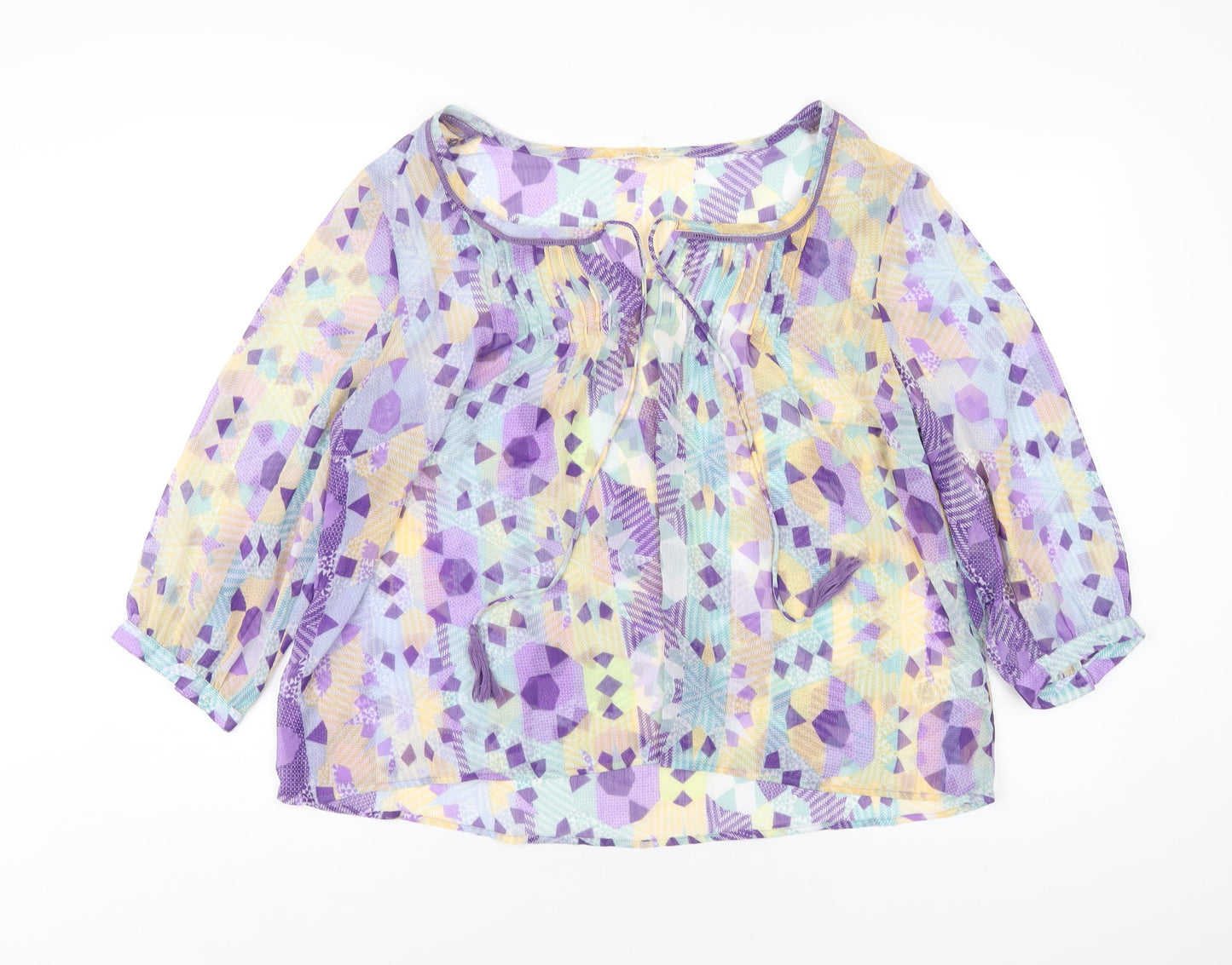 Womens UK Size 18 Indigo Multicoloured Basic Blouse