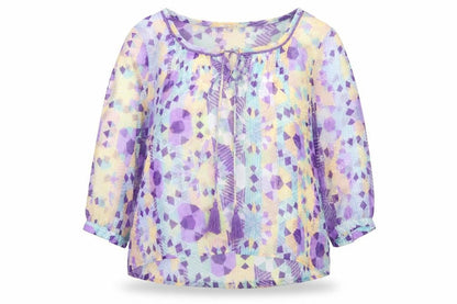 Womens UK Size 18 Indigo Multicoloured Basic Blouse