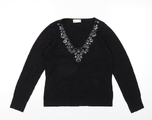 Womens UK Size 12 BHS Black Basic T-Shirt