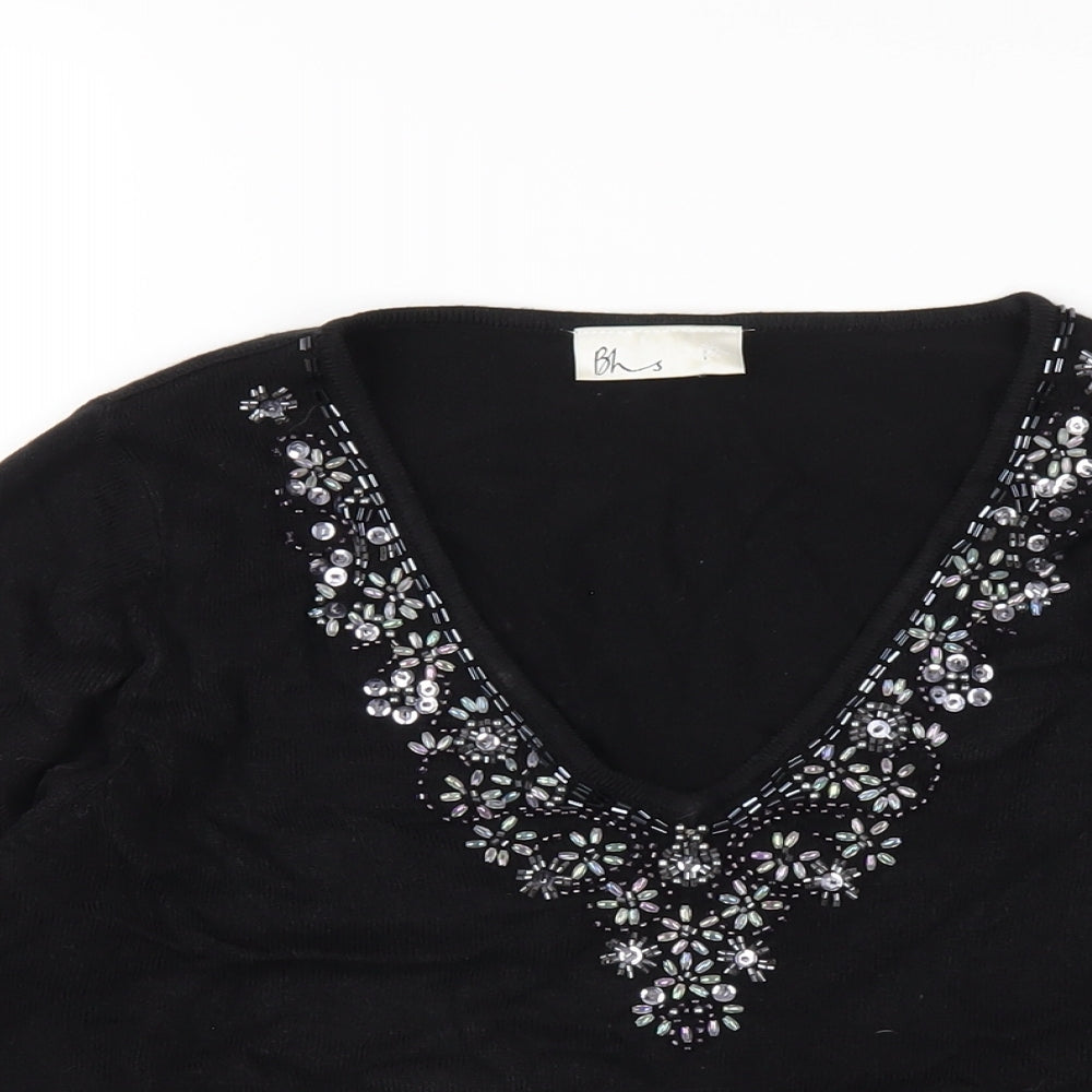 Womens UK Size 12 BHS Black Basic T-Shirt