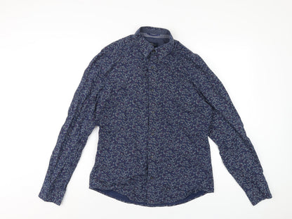 NEXT Mens Blue Geometric Cotton Button-Up Size M Collared Button