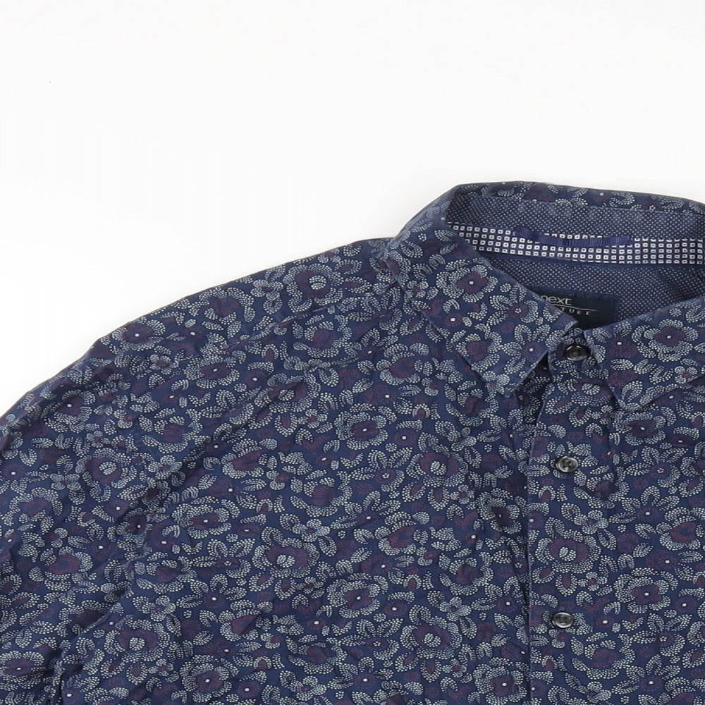 NEXT Mens Blue Geometric Cotton Button-Up Size M Collared Button