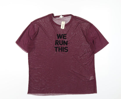Garage Womens Purple Polyester Basic T-Shirt Size M Round Neck