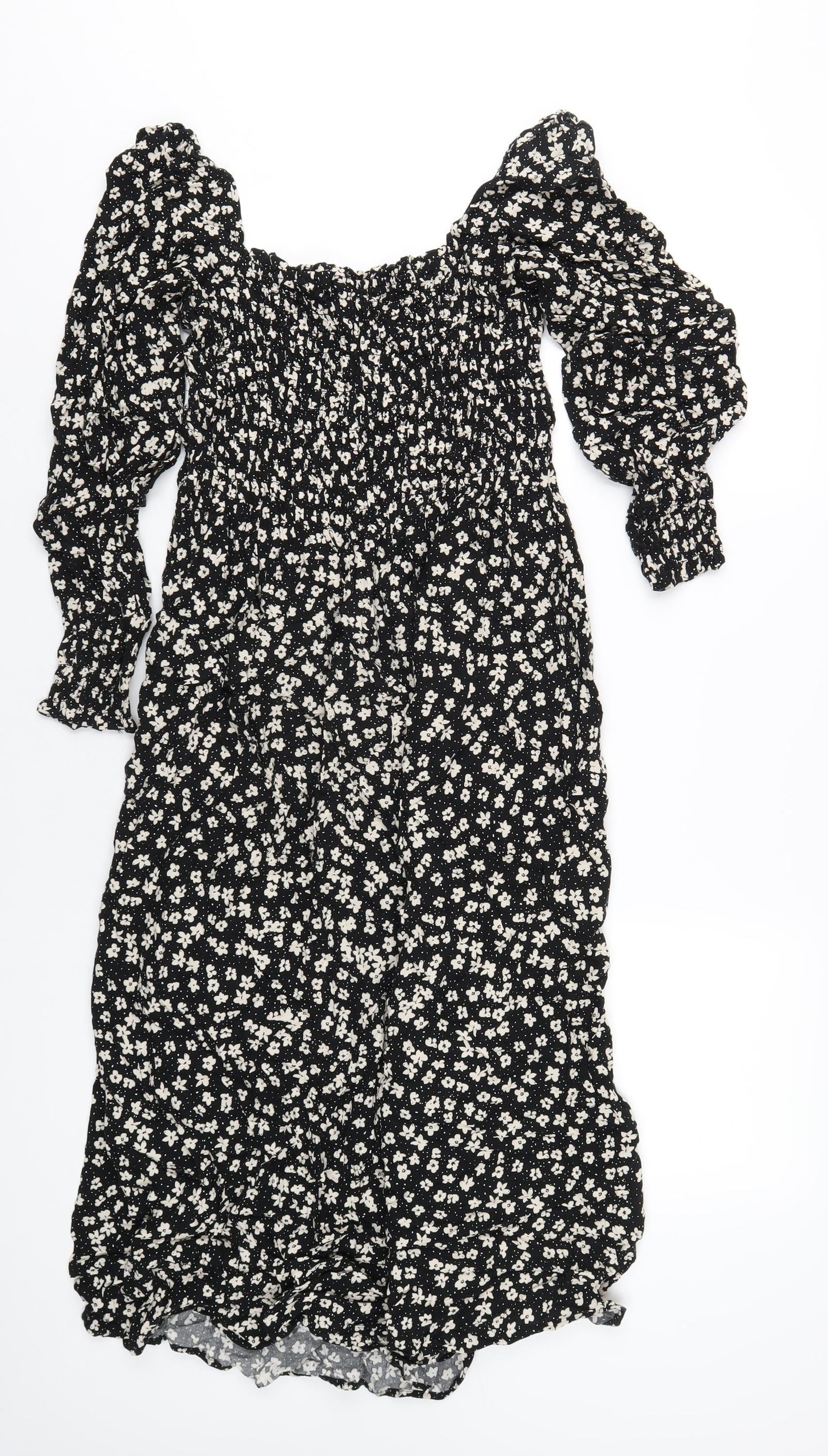 H&M Womens Black Floral Viscose A-Line Size S Square Neck Pullover