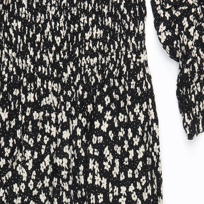 H&M Womens Black Floral Viscose A-Line Size S Square Neck Pullover