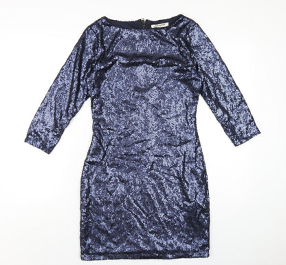 Glamorous Womens Blue Polyester Bodycon Size 8 Round Neck Zip - Sequin