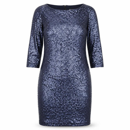 Glamorous Womens Blue Polyester Bodycon Size 8 Round Neck Zip - Sequin