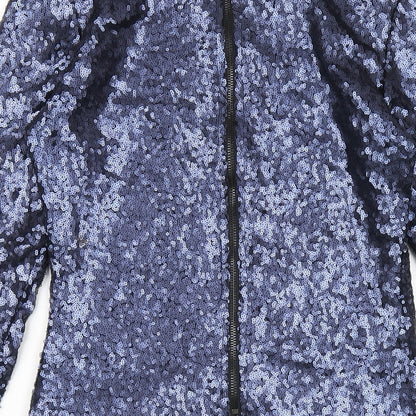 Glamorous Womens Blue Polyester Bodycon Size 8 Round Neck Zip - Sequin