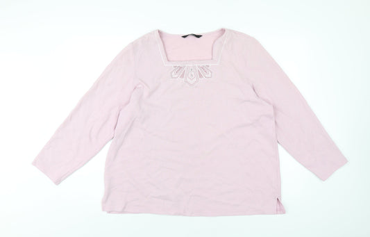 Bonmarché Womens Pink Polyester Basic T-Shirt Size L Square Neck