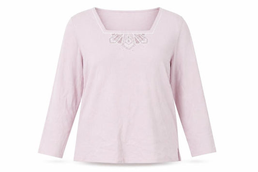 Bonmarché Womens Pink Polyester Basic T-Shirt Size L Square Neck
