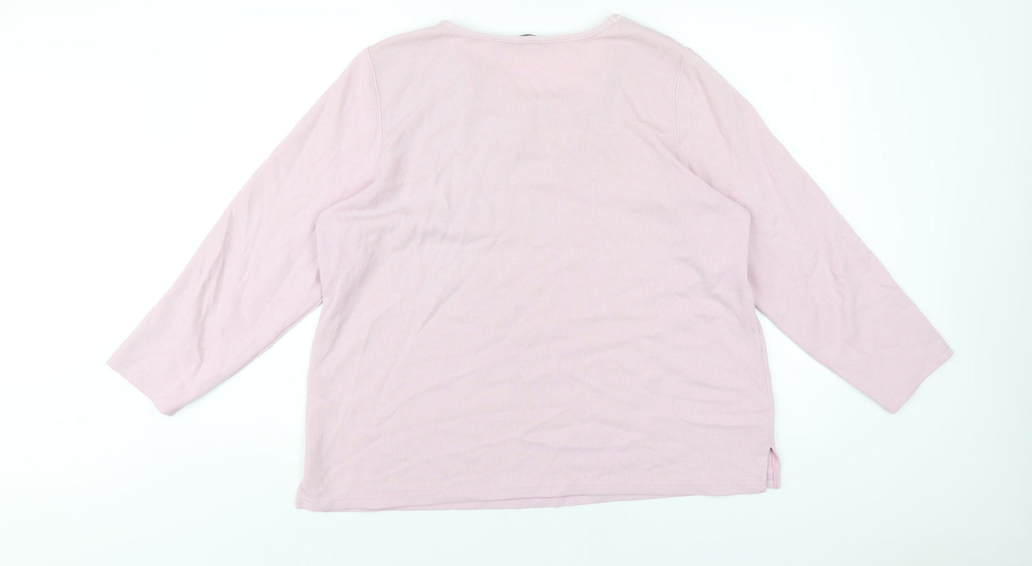 Bonmarché Womens Pink Polyester Basic T-Shirt Size L Square Neck