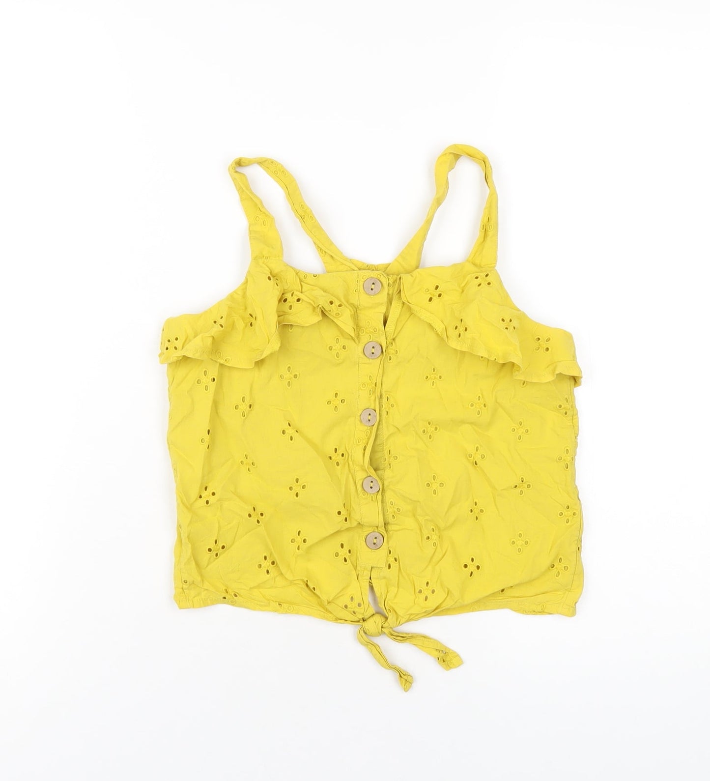 NEXT Girls Yellow Cotton Basic Button-Up Size 12 Years Square Neck Button