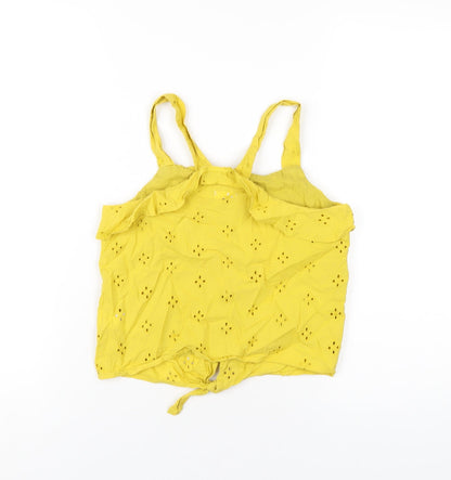 NEXT Girls Yellow Cotton Basic Button-Up Size 12 Years Square Neck Button