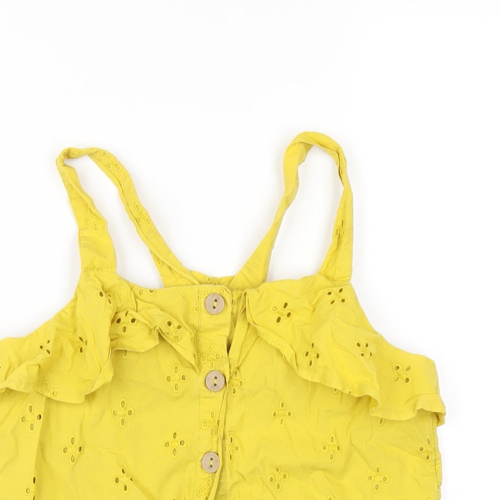 NEXT Girls Yellow Cotton Basic Button-Up Size 12 Years Square Neck Button