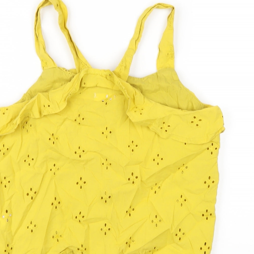 NEXT Girls Yellow Cotton Basic Button-Up Size 12 Years Square Neck Button