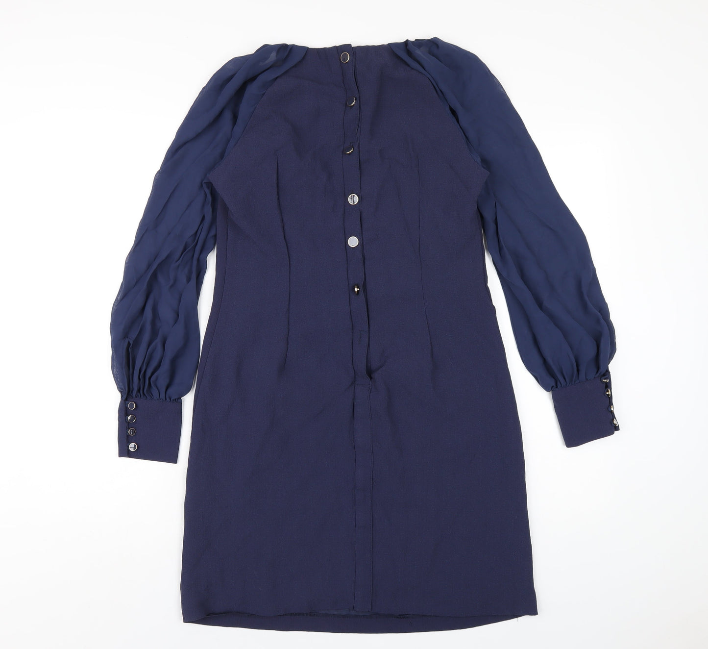 NEXT Womens Blue Polyester A-Line Size 10 Round Neck Button