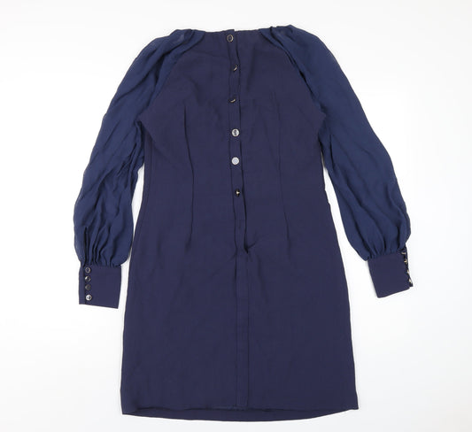 NEXT Womens Blue Polyester A-Line Size 10 Round Neck Button