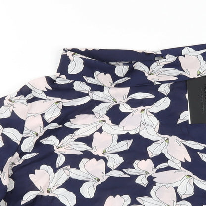 Fashion Union Womens Blue Floral Polyester Basic T-Shirt Size 12 Mock Neck