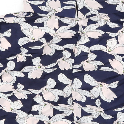 Fashion Union Womens Blue Floral Polyester Basic T-Shirt Size 12 Mock Neck