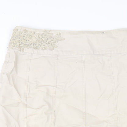 Phase Eight Womens Beige Cotton A-Line Skirt Size 12 Zip
