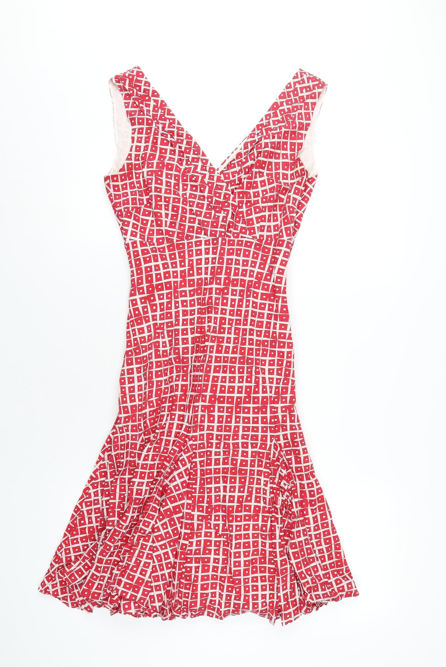 Coast Womens Red Geometric Silk A-Line Size 8 V-Neck Zip