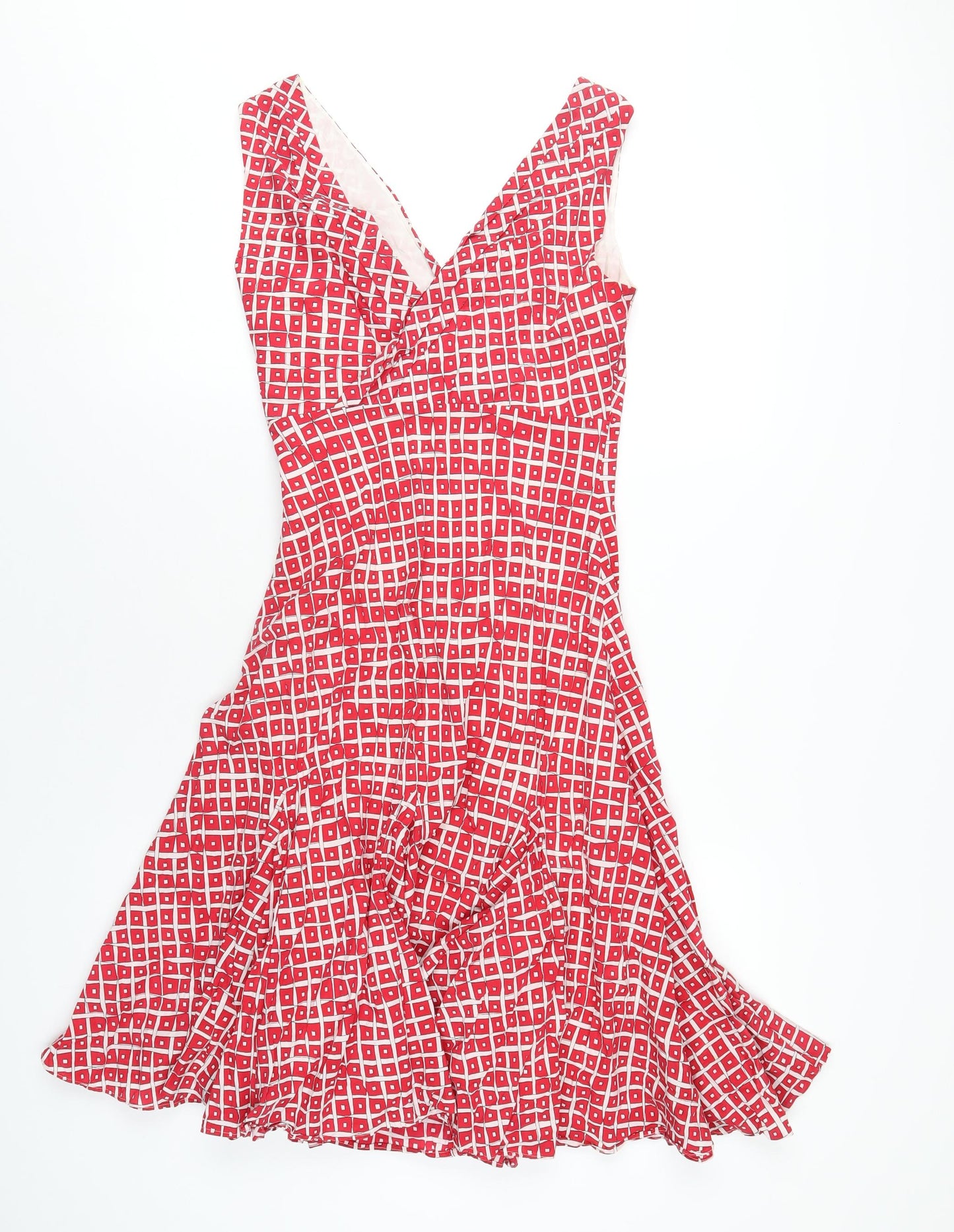 Coast Womens Red Geometric Silk A-Line Size 8 V-Neck Zip