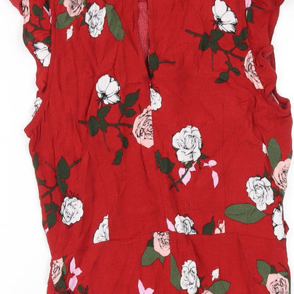 Miss Selfridge Womens Red Floral Viscose A-Line Size 10 Round Neck Zip
