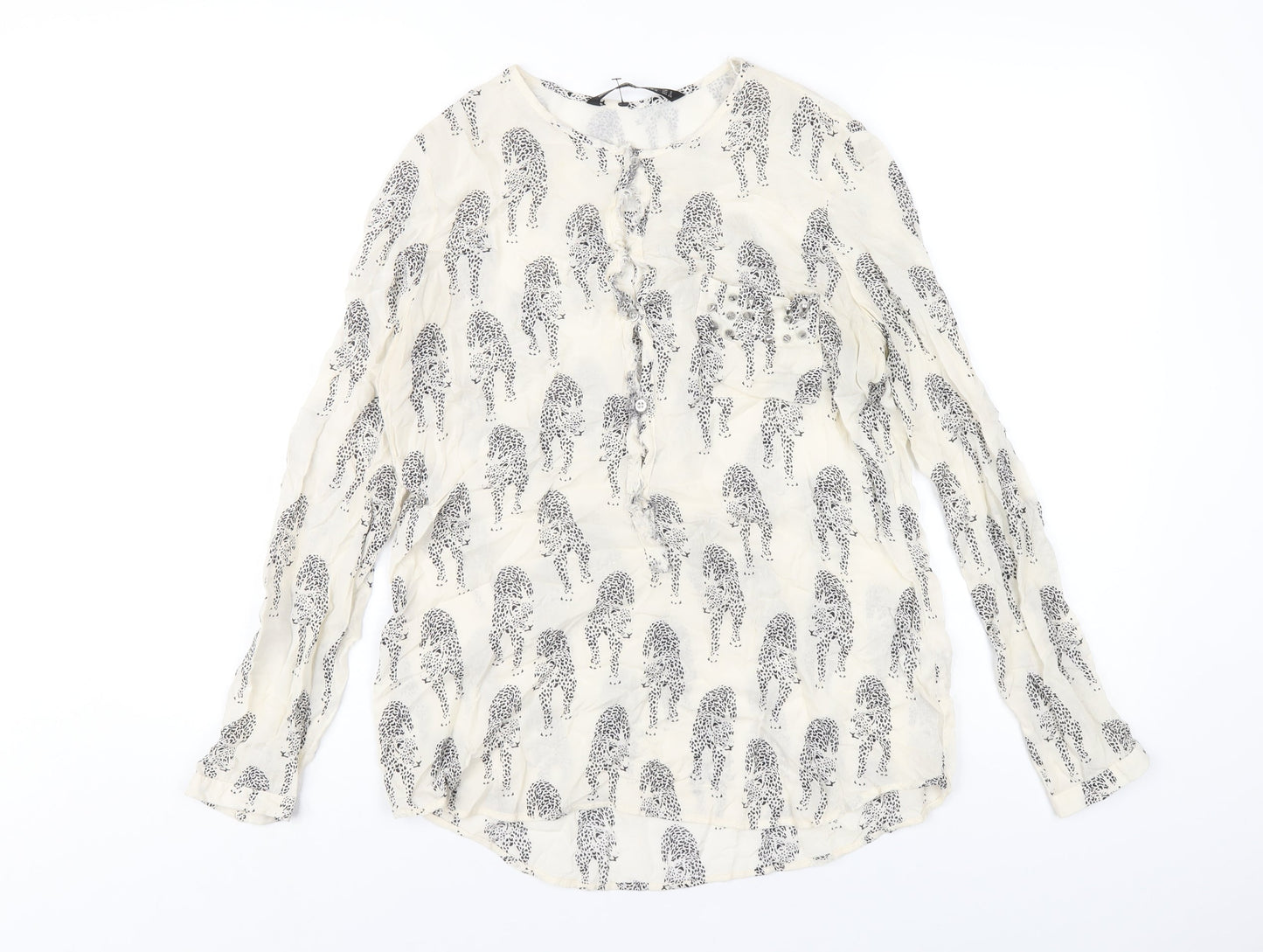 Womens UK Size S Zara Ivory Basic Button-Up