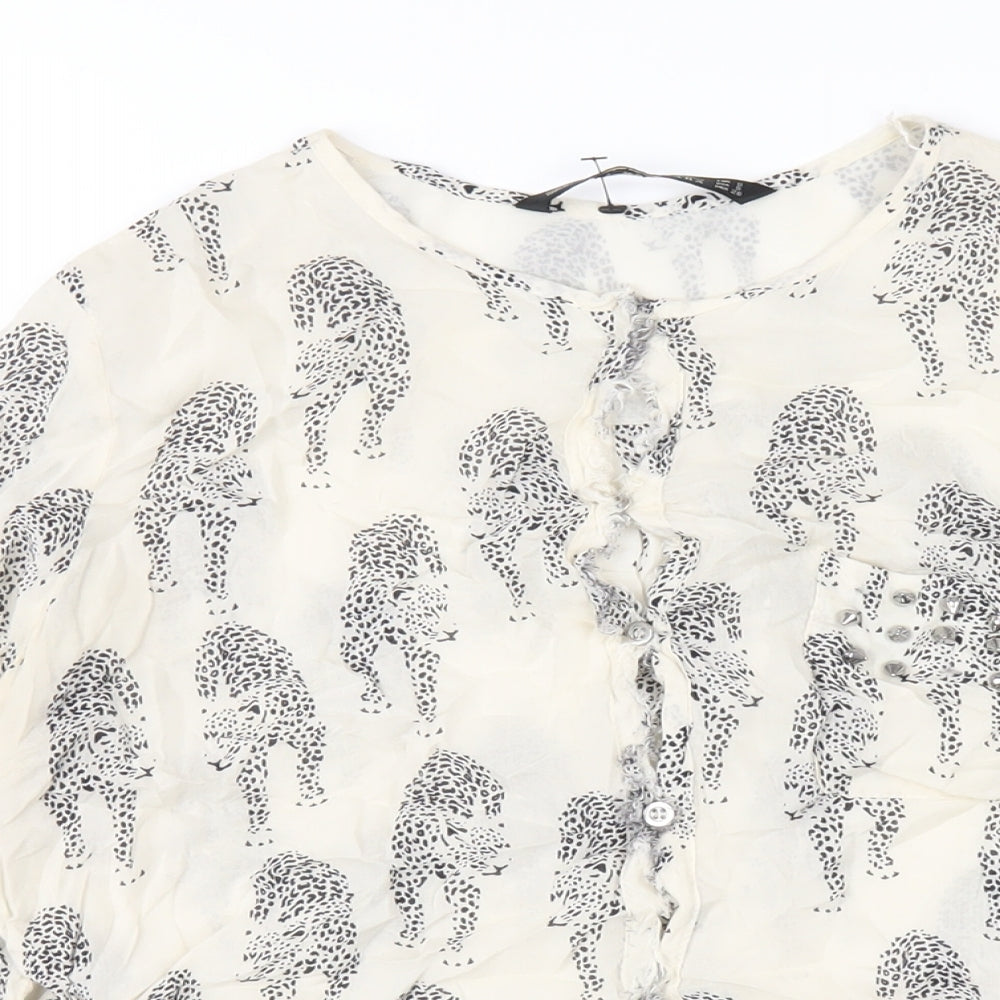 Womens UK Size S Zara Ivory Basic Button-Up