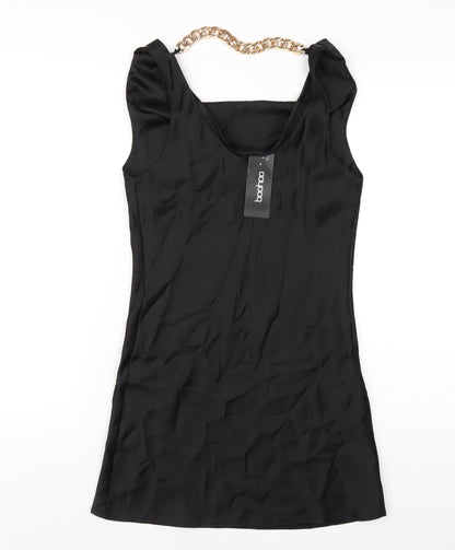 Boohoo Womens Black Polyester Mini Size 4 Cowl Neck Pullover