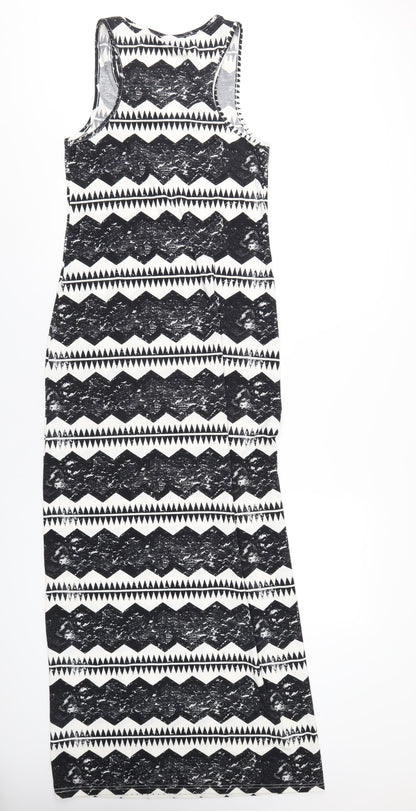 Topshop Womens Black Geometric Polyester Tank Dress Size 12 Scoop Neck Pullover