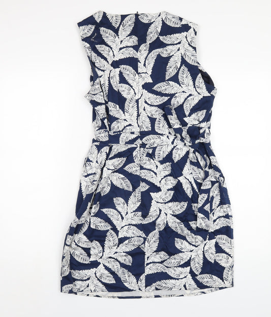 Mela London Womens Blue Geometric Cotton A-Line Size 14 Round Neck Zip