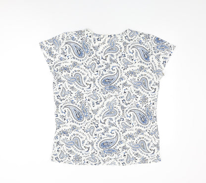 Radaus Womens White Paisley Polyester Basic T-Shirt Size 2XL Round Neck