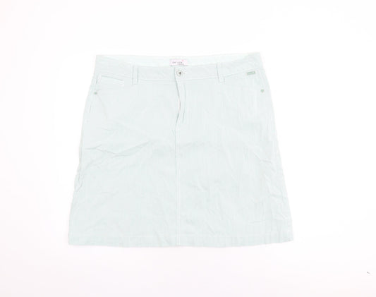 Per Una Womens Green Striped Cotton A-Line Skirt Size 18 Zip