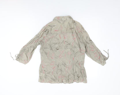 Marks and Spencer Womens Brown Floral Cotton Basic Button-Up Size 16 Collared