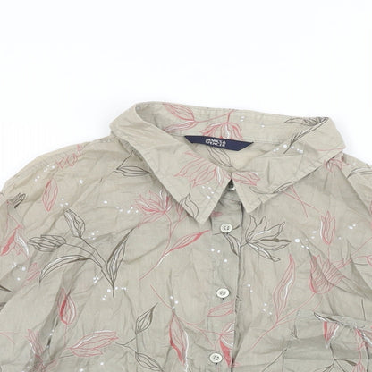 Marks and Spencer Womens Brown Floral Cotton Basic Button-Up Size 16 Collared