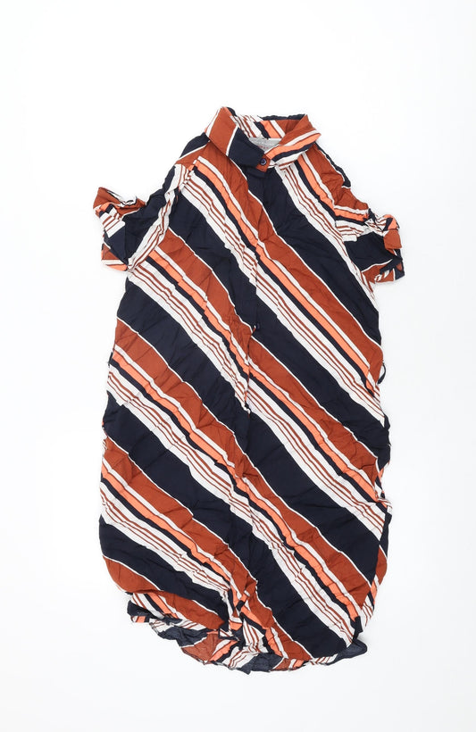 Dorothy Perkins Womens Multicoloured Striped Viscose Shirt Dress Size 8 Collared Button
