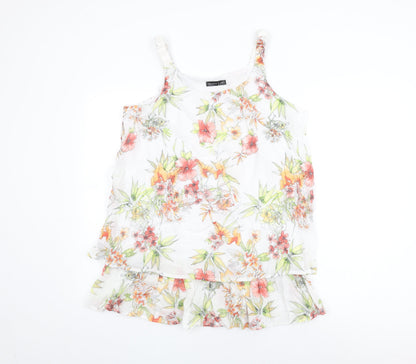 MILADYS Womens White Floral Nylon Basic T-Shirt Size 12 Round Neck