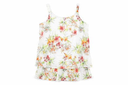 MILADYS Womens White Floral Nylon Basic T-Shirt Size 12 Round Neck