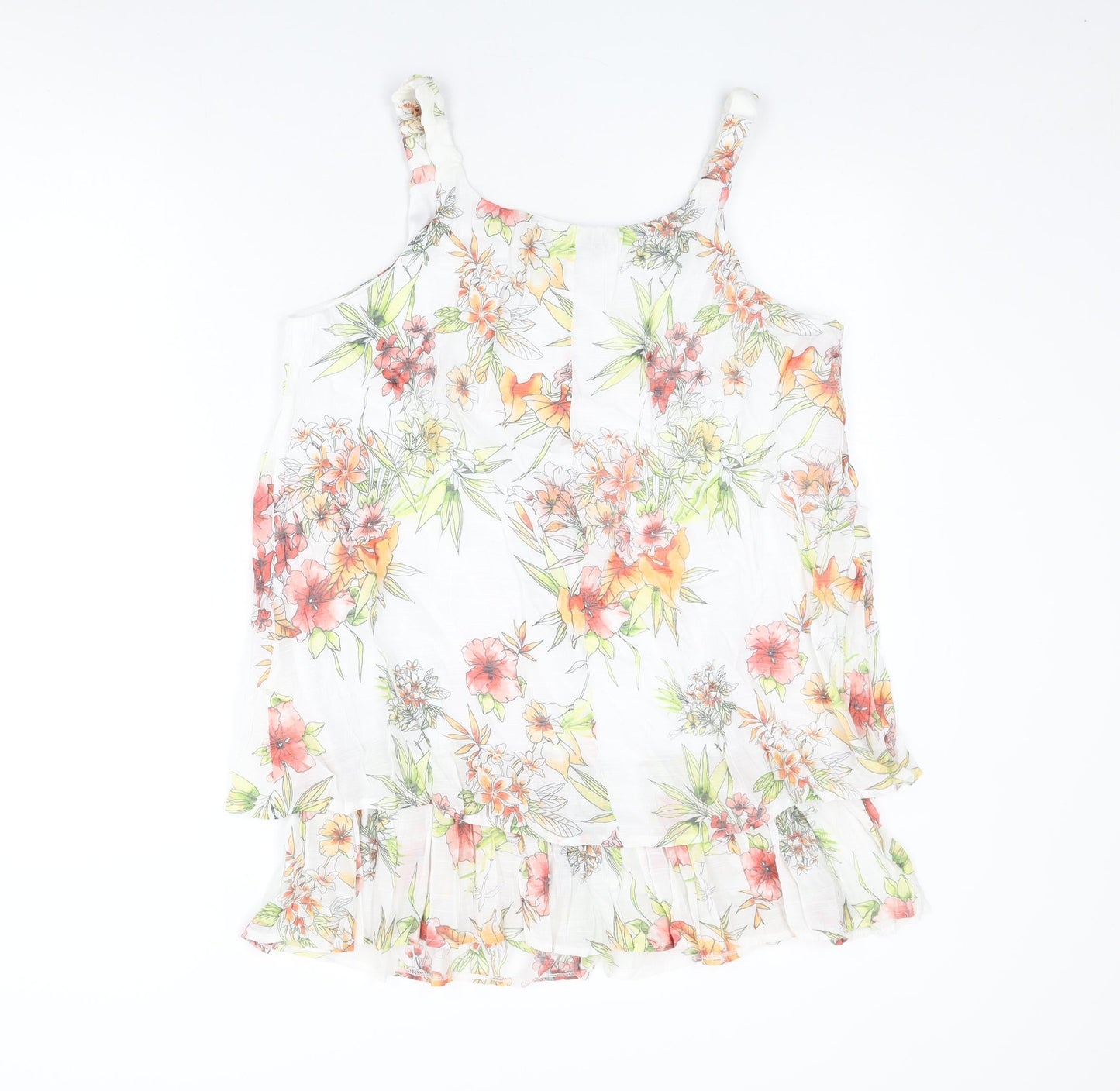 MILADYS Womens White Floral Nylon Basic T-Shirt Size 12 Round Neck